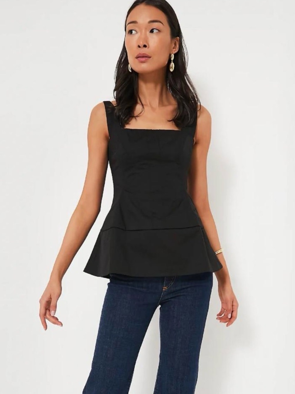 Pomander Place Black Square-Neck Peplum Tank